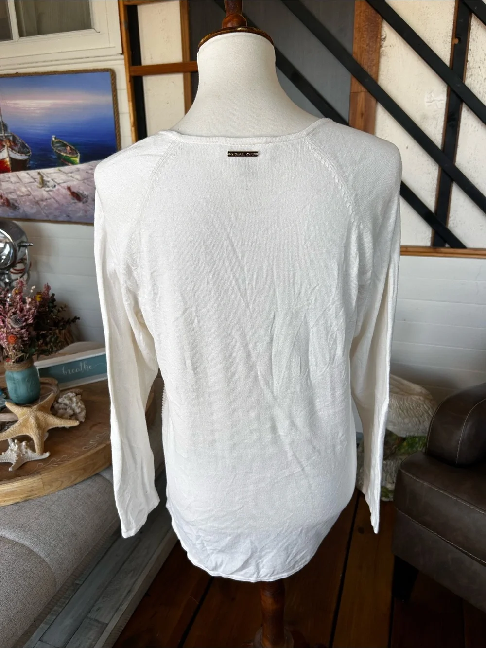 White Lightweight Michael Michael Kors Ivory Textured Knit Sweater Size Medium